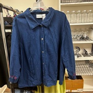 Napa Valley Dresses Blue Button Up Embroidered Long Sleeve Top, Size 22W